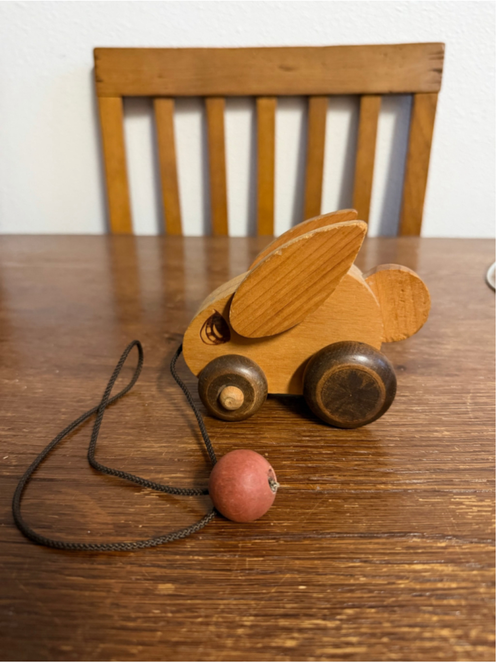 Vintage Montgomery Schoolhouse Vermont Wooden Bunny Rabbit Pull Toy Handmade